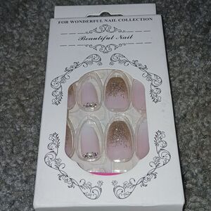 Press on  Nails Baby pink and gold shimmer  NEW